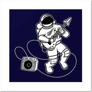 Astronaut Rockstar! (White Fill + Black Outline) Posters and Art